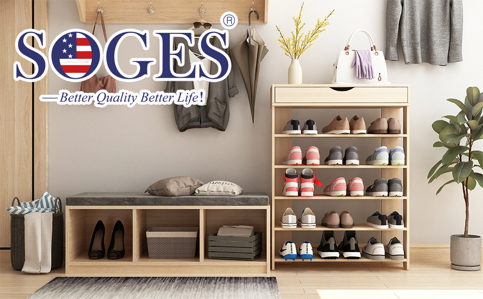 Soges 5-рівнева полиця для взуття з дерева, 75x30x94,5 см, білий клен, взуттєва шафа для вітальні, коридору, передпокою