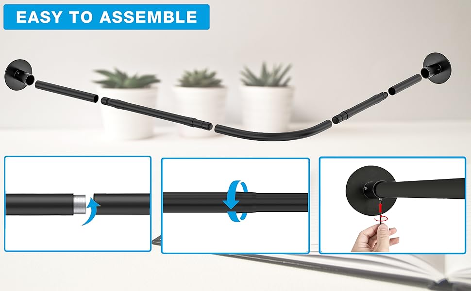 Штанга для душу, штанга для завіси для душу L-подібної форми, розширювана штанга з нержавіючої сталі 304 для ванної кімнати, без свердління (90-130см x 90-130см, Чорний)
