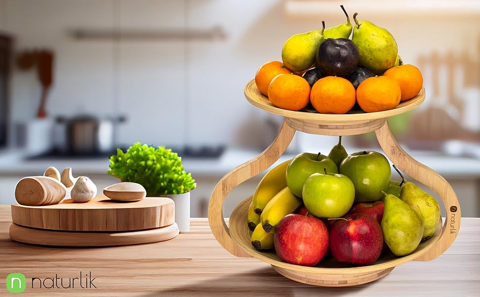 Натуралік: Двоярусна етажерка для фруктів з бамбука - Натуральне зберігання