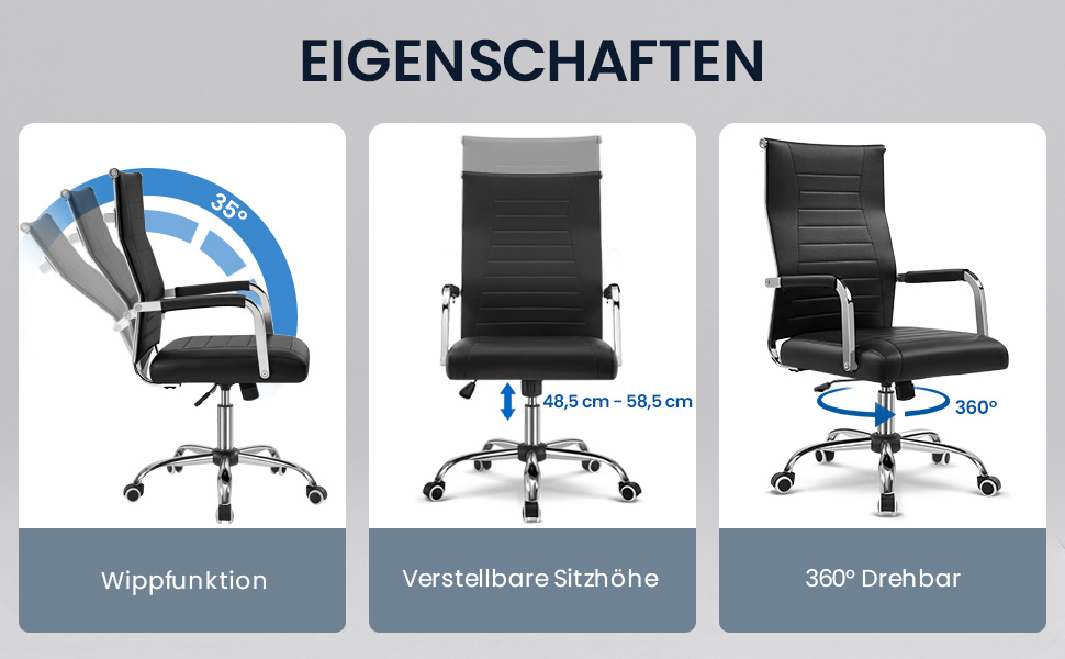 Офісний крісло Yaheetech з ергономічним дизайном, з підлокітниками, для офісу та дому, чорний, до 136 кг
