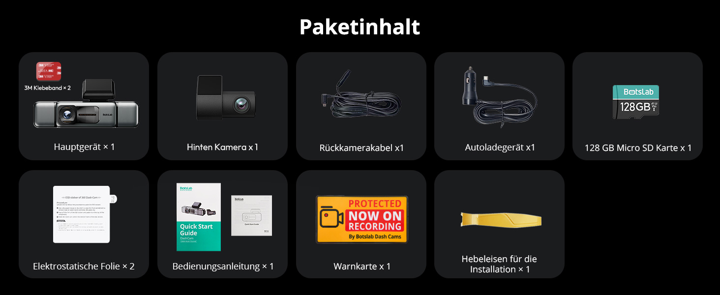 Dashcam BOTSLAB G980H 4-канальна з GPS, WiFi, IPS-дисплеєм та Super Night Vision, 3K+3*1080P, 128GB SD, G-Sensor, Loop-запис, Park Monitoring