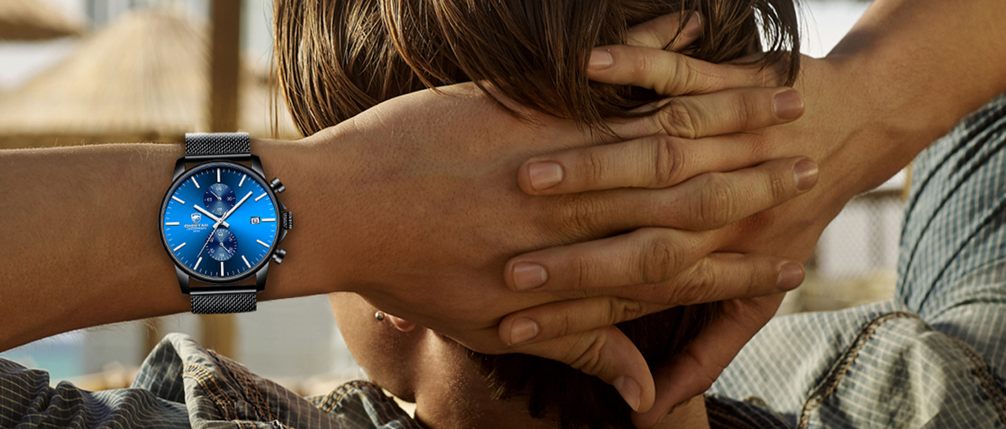 Чоловічий годинник на браслеті Mesh, кварц, аналоговий, чорний, з нержавіючої сталі, водонепроникний, хронограф, автоматична дата, Rose-gold (Рожеве золото)