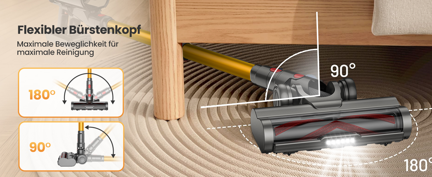 Акумуляторний пилосос SICBCGB 48000Pa/550W/70 хвилин, 2.0L з HD-дисплеєм, антизаплутана щітка, док-станція, самостійна підставка, 11-шарова фільтрація для шерсті тварин та авто, золотий колір