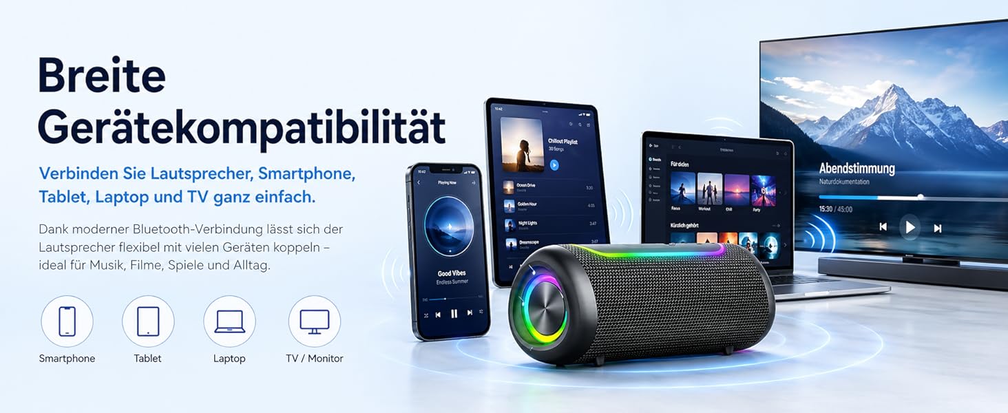 Портативна Bluetooth колонка UOHHBOE 30W, чорна: музика до 30 годин, RGB підсвічування, IPX5 водонепроникність