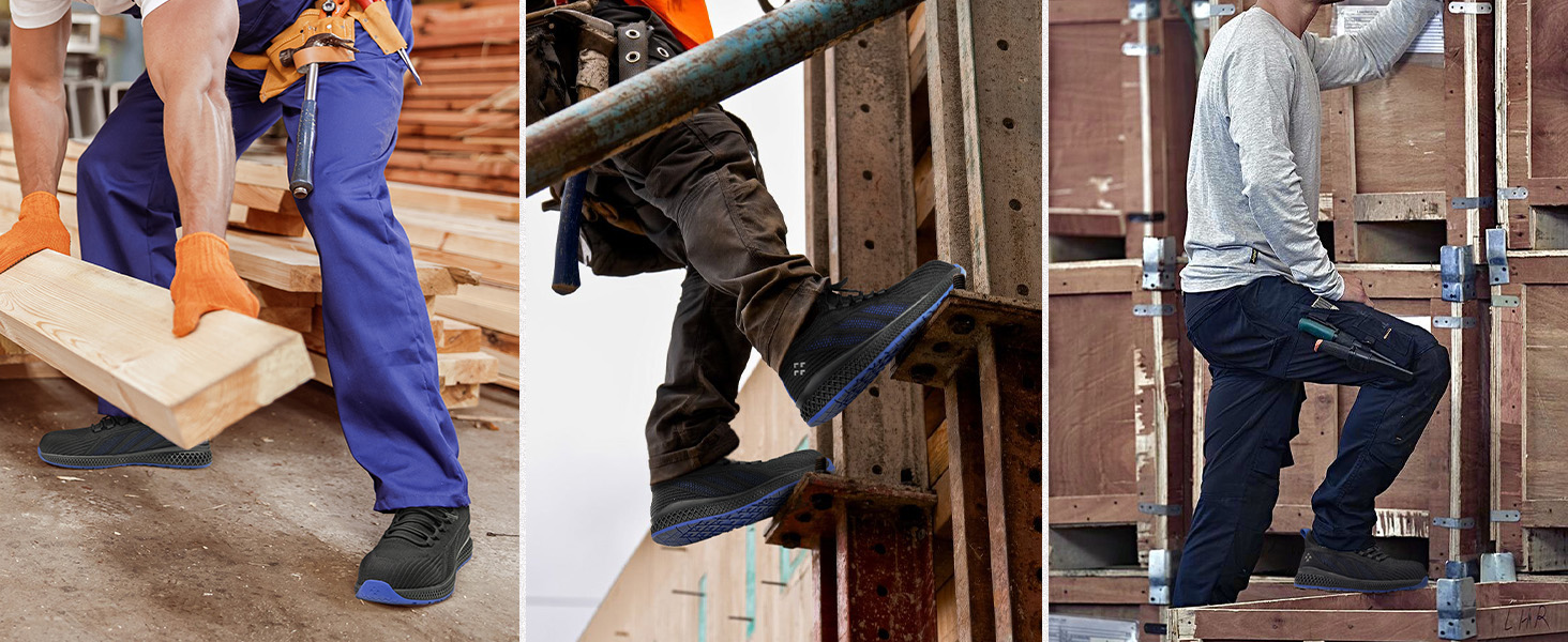 Робочі черевики SPIEZ для чоловіків та жінок, легкі, slip-on, з дихаючою сіткою, захист пальців Composite, неслизькі для складу, промисловості та повсякденного використання, чорно-сині, розміри EU35-46 (41 EU)