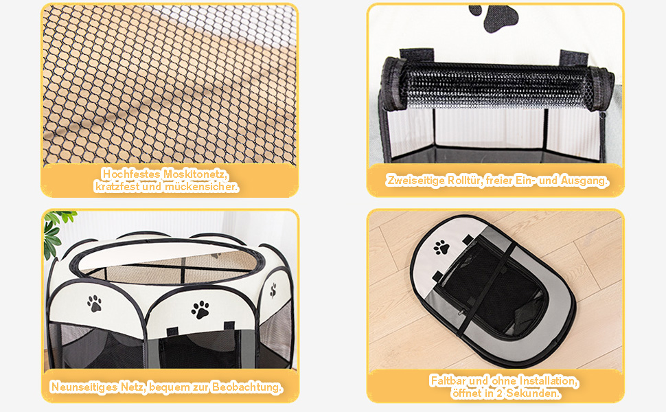 Клітка-вигул для цуценят 91x91x58 см, складана переносна клітка для тварин, для собак, кроликів, морських свинок, котів, для дому та відпочинку на природі