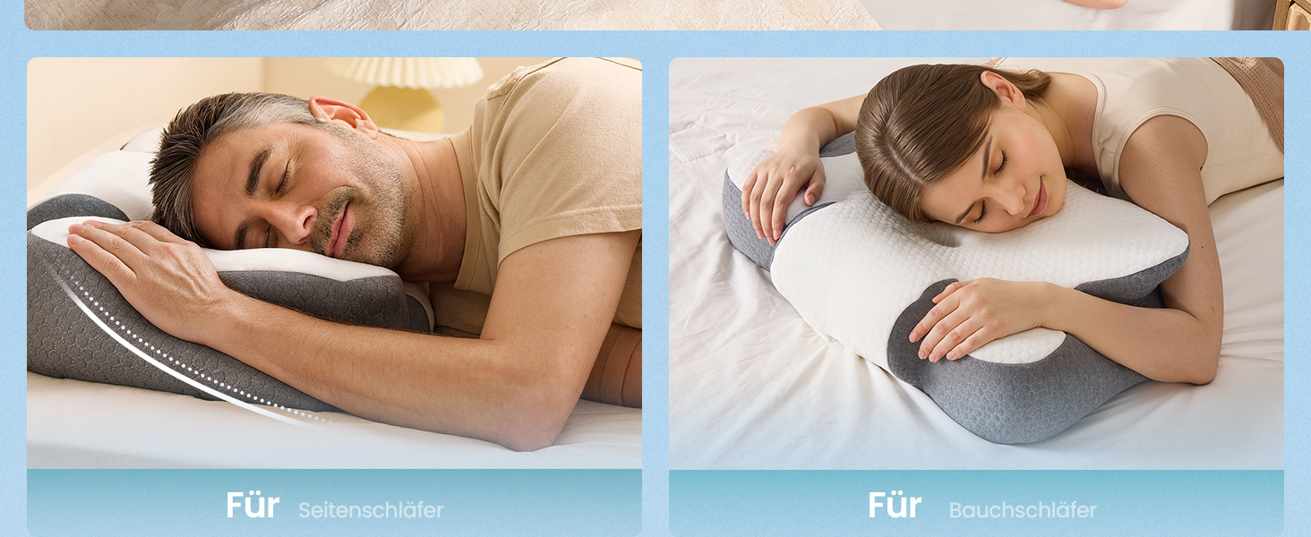 Подушка SONGMICS ергономічна з Memory Foam, висота регулюється, для сну на боці, спині та животі, колір: білий + сірий, поліестер