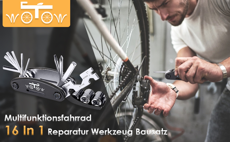 Мультитул велосипедний WOTOW 16 в 1 - комплект інструментів для велосипеда, портативний, складаний, багатофункціональний. Підходить для професійного ремонту велосипеда та їзди на природі.