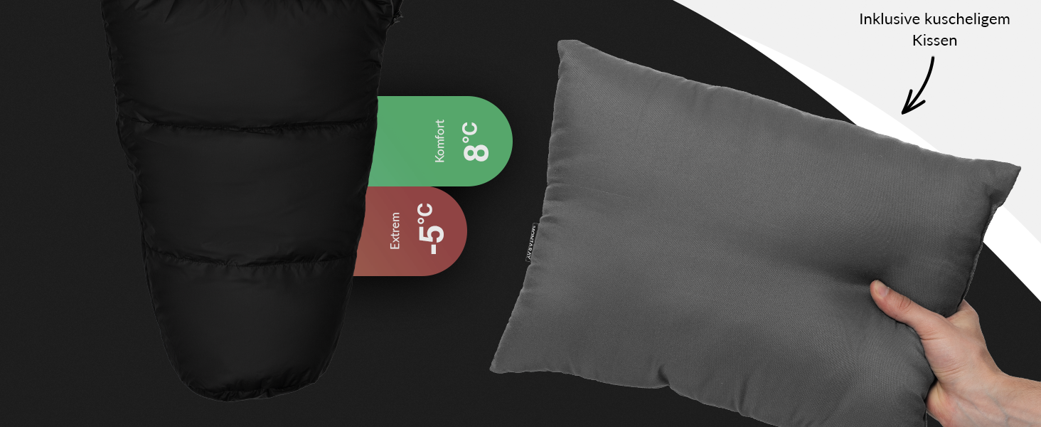 Спальний мішок Mumienschlafsack для 3-4 сезони, 8°C до -5°C, 300GSM, 80x220cm, для жінок та чоловіків, чорний