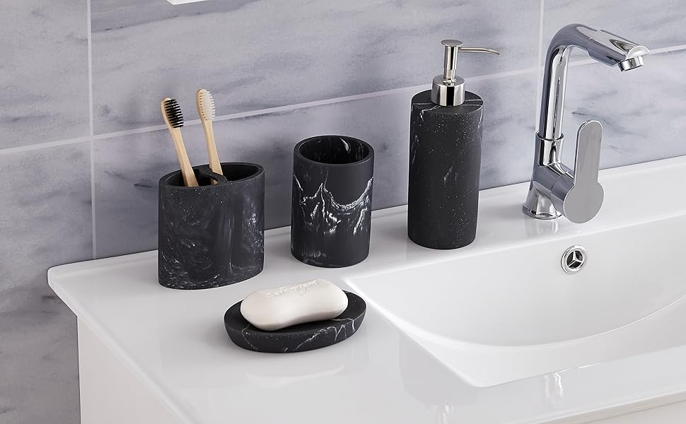 Набір для ванної кімнати ZCCZ: органайзер 4 в 1 (тримач для зубних щіток, дозатор мила, мильниця, стаканчик) – елегантний дизайн