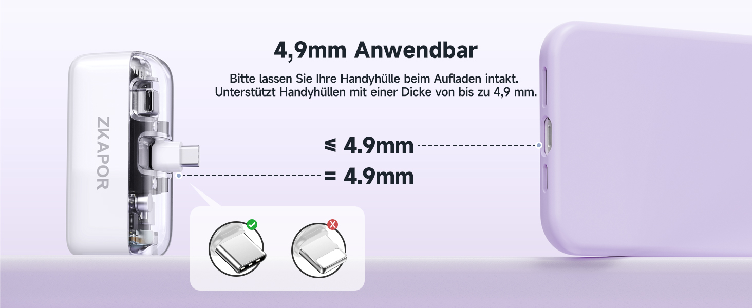 Портативний Power Bank ZKAPOR 5000mAh з USB-C, 20W PD, білий. Швидка зарядка для iPhone, Galaxy та USB-C телефонів