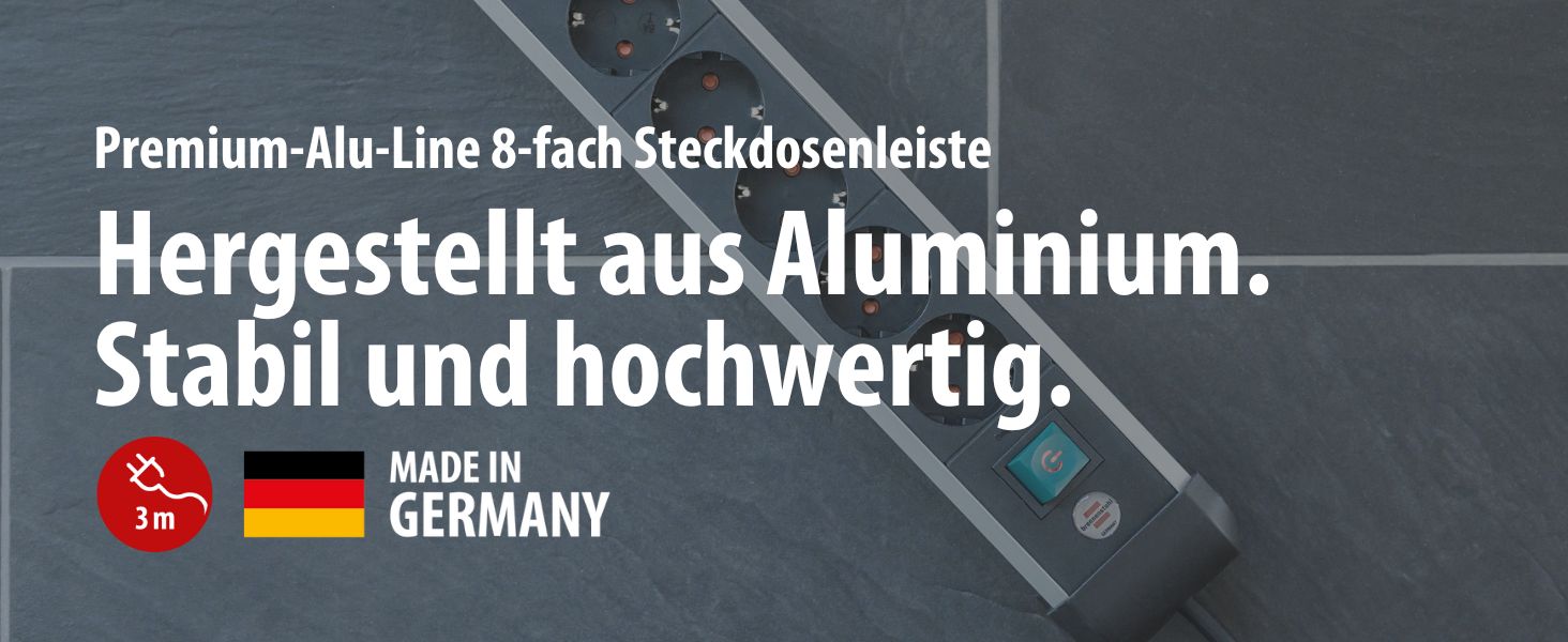 Мережевий фільтр Brennenstuhl Premium-Alu-Line на 8 розеток, 3м, алюмінієвий корпус з вимикачем, Made in Germany