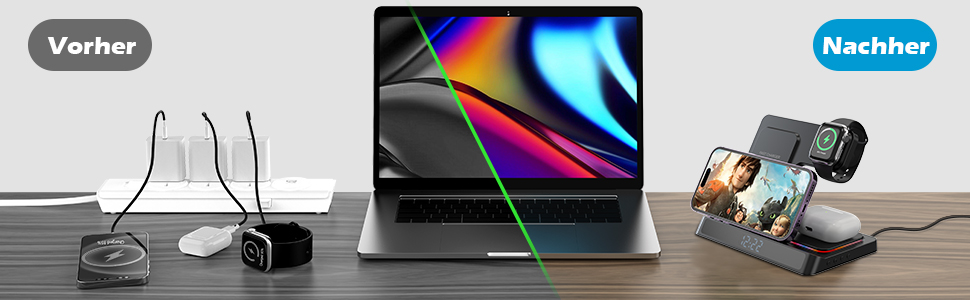 База зарядки 4-в-1 для iPhone та Apple Watch: бездротова зарядка 15W, складна, індуктивна, сумісна з iPhone 16/15/14/13/12/11 Pro SE X XS XR та Apple Watch 9/8/7/6/SE/5/4/3/2, AirPods Pro