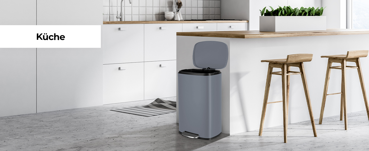 Відро для сміття LIFERUN 30л з кришкою, з м'яким закриттям, сталеве, з внутрішнім відром, для кухні, ванної кімнати, офісу (L-50L, сірий)