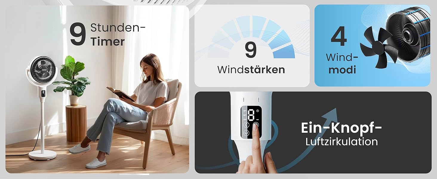 Standventilлятор Pro Breeze AirFlo 109 см з пульт. керування та LED-дисплеєм – 2 режими, гойдання, 29 дБ, регулювання висоти, енергоефективний для спальні, офісу та дому.