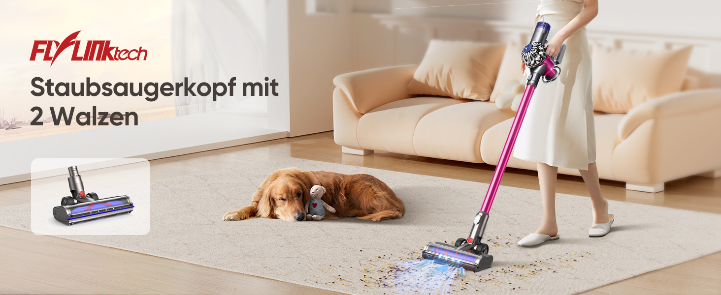 Насадка для пилососа Dyson V7 V8 V10 V11 V15 FLYLINKTECH з LED підсвіткою та 2 роликами (Червона)