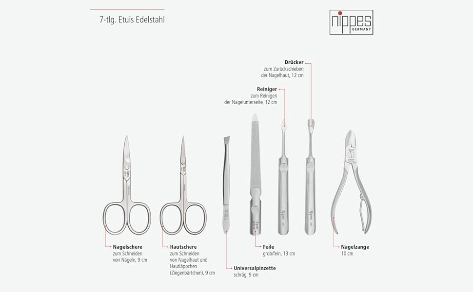 Набір для манікюру Solingen Classic Premium від Nippes: 7 предметів, шкіряний етилуї, нержавіюча сталь, повний комплект