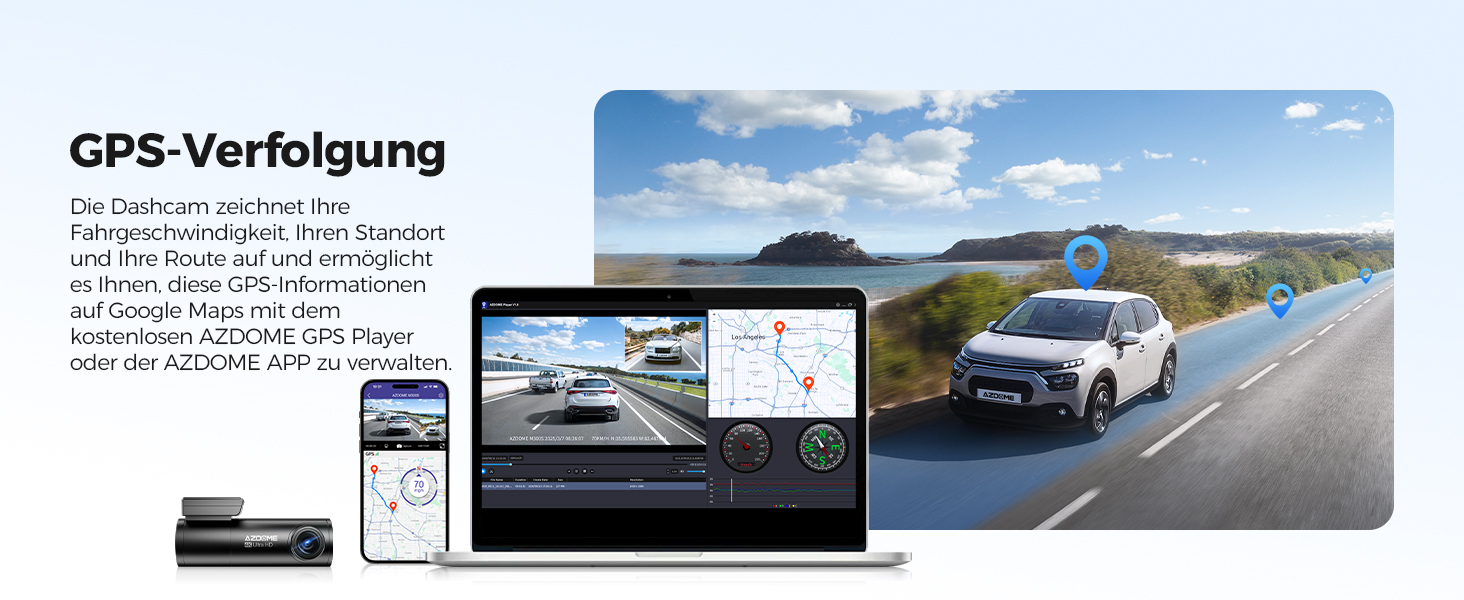 Відеореєстратор AZDOME Dashcam Auto Vorne Hinten 4K+1080P з WiFi, GPS, ADAS, Super Nachtsicht, G-Sensor та Parküberwachung