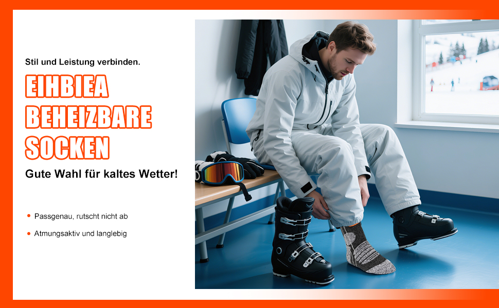 Гріючі шкарпетки з акумулятором 6000mAh, електричні гріючі шкарпетки для жінок та чоловіків, 3 режими нагріву, для зимових видів спорту на відкритому повітрі, помаранчевий + сірий