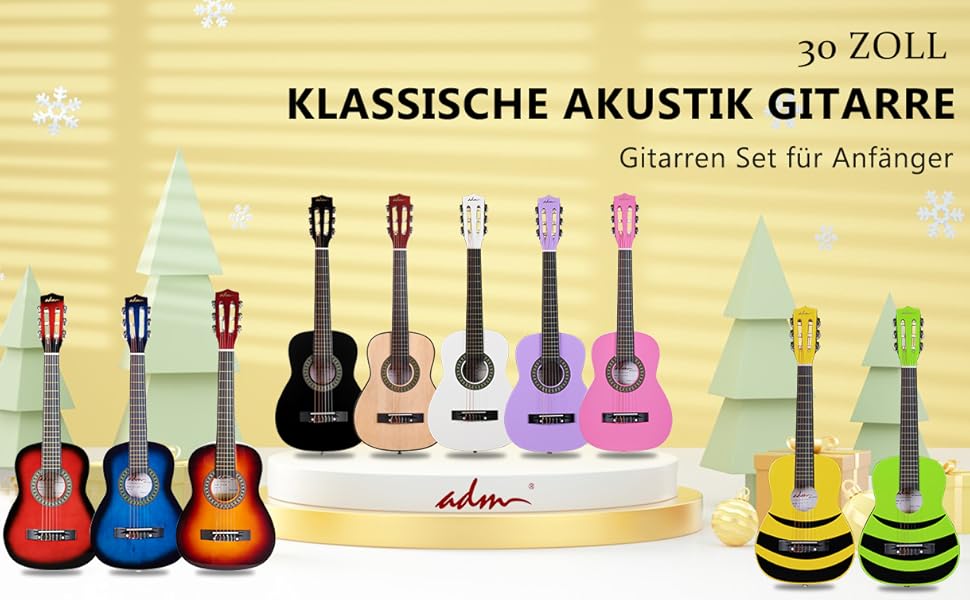 Дитяча гітара ADM 1/4 Junior Concert для початківців з кліп-струною, чохлом, ремінцем, запасними струнами та медіатором, блакитна