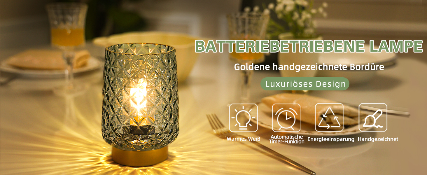 LED настільна лампа MJ PREMIER: акумуляторна, сенсорне керування, регулювання яскравості, скло, USB зарядка, аварійне освітлення (зелена)