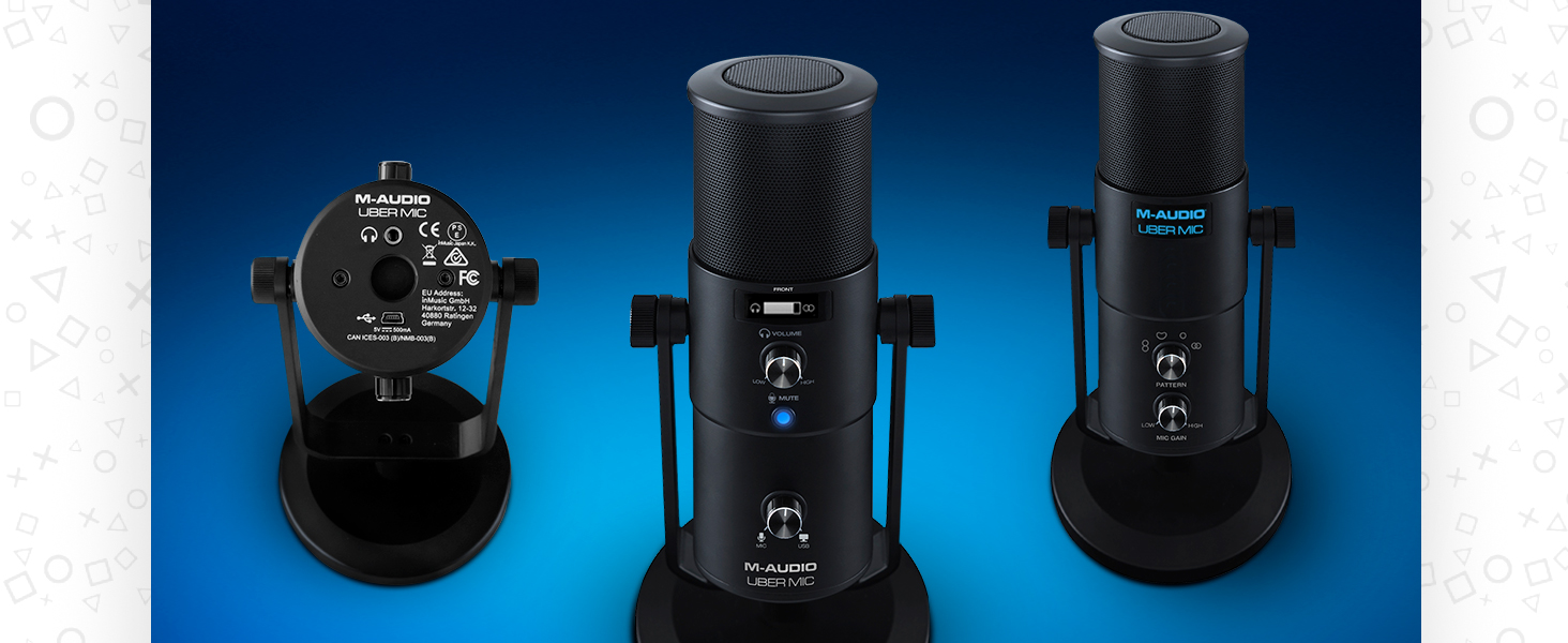 M-Audio Uber Mic - USB конденсаторний мікрофон для геймінгу, стрімінгу, подкастів та студійних записів. 4 характеристики спрямованості, кнопка вимкнення мікрофона, вихід для навушників