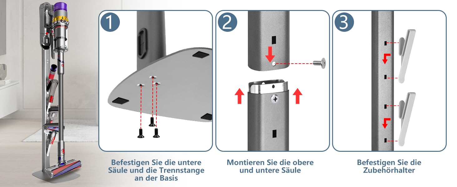 Тримач для пилососа Dyson Wandhalterung з зарядною станцією для V8–V15 та Gen5 – стабільний тримач для акумуляторного пилососа з органайзером для аксесуарів, щіток та кабелів (срібний)