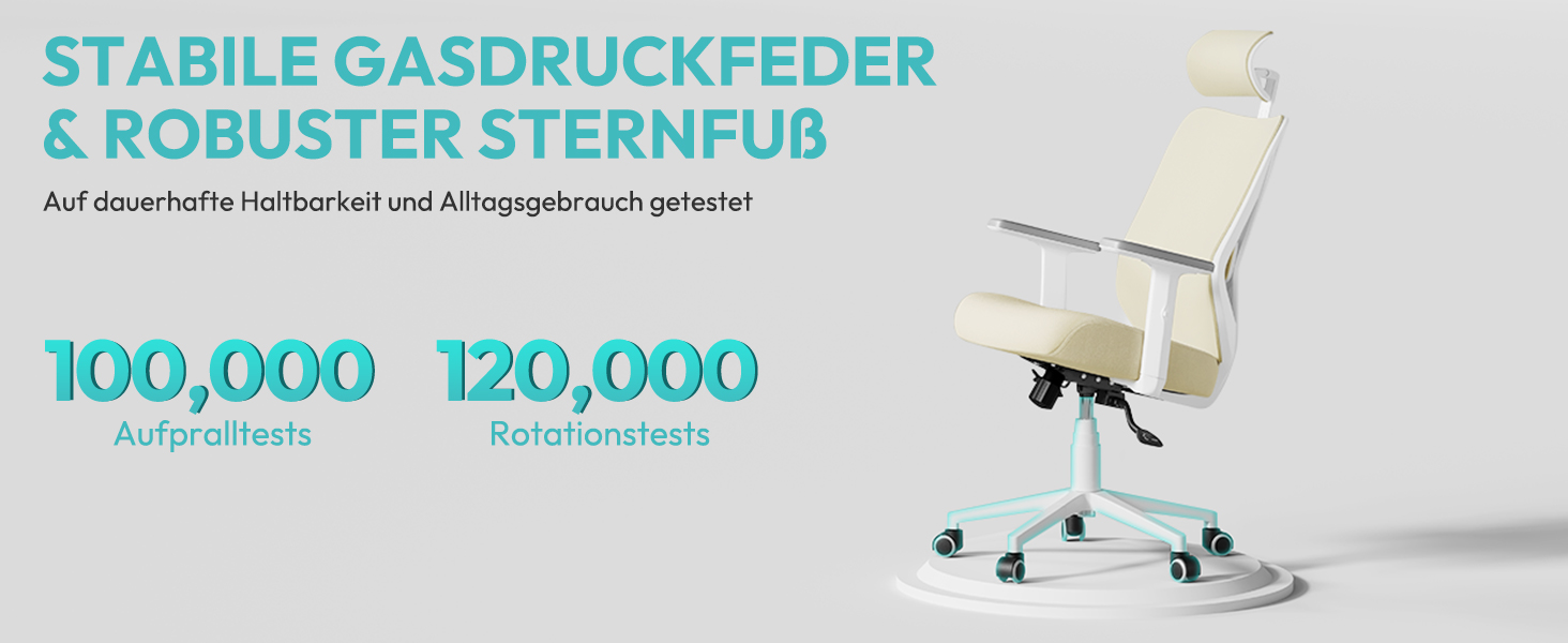 Офісне крісло Yaheetech ергономічне з регульованою підголівником, підлокітниками та поперековою підтримкою, поворотне, з функцією відкидання спинки до 130°, регульована висота (Бежевий)