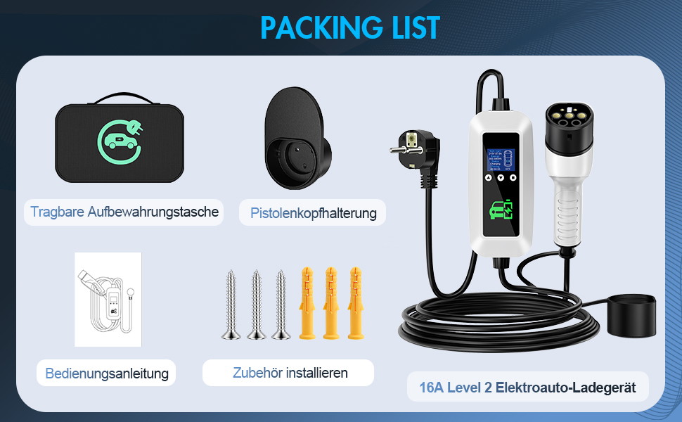 Кабель для зарядки електромобіля Type 2, 3.68kW, 6м, 16A, з цифровим дисплеєм та таймером, для PHEV та EV