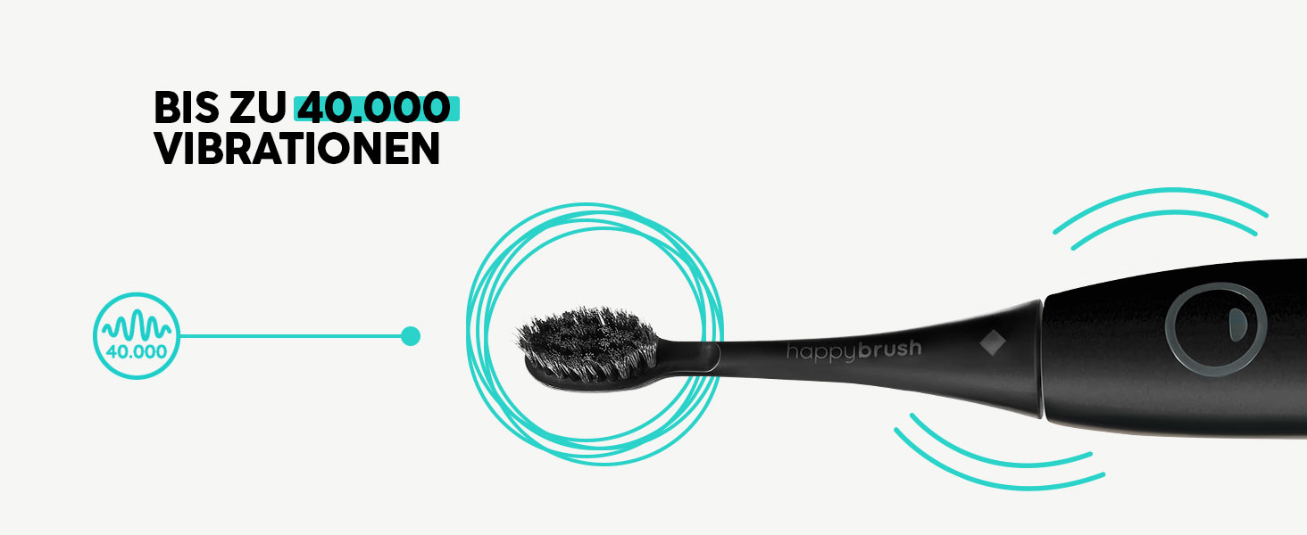 Електрична звукова зубна щітка happybrush® Eco Vibe 3 - Тест-переможець - 100 днів тестування. В комплекті 4 насадки. Чорний колір.