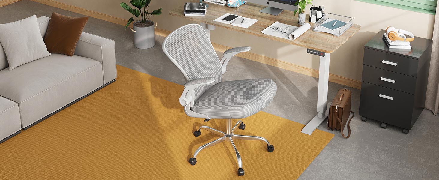 Офісний стіл DEVAISE: ергономічний крісло з регульованою підтримкою попереку та відкидними підлокітниками, регульована висота, білий, до 136 кг, без підголівника