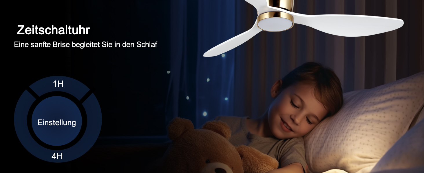 Стеляний вентилятор Reiga з LED-підсвічуванням та пультом керування, 132 см, тихий DC-двигун, 3 колірні температури, 3-лопатевий дизайн з дерева для спальні, вітальні та кухні, білий, монтаж на стелю