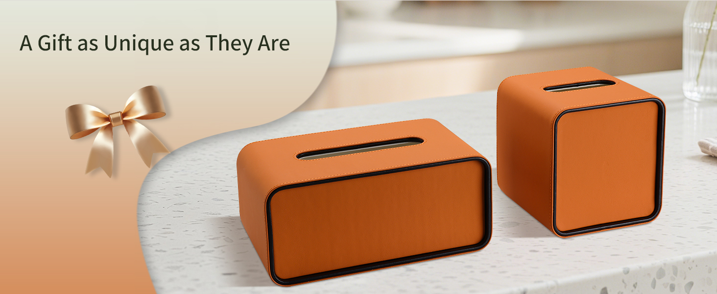 Скринниця для серветок GORESE, шкіряна, квадратна, 15x15x15.8 см, помаранчевий колір