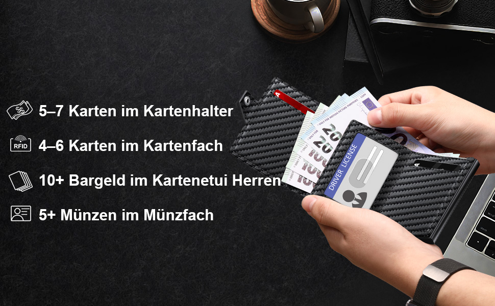 Чоловічий гаманець з відділенням для монет та RFID захистом, Slim Wallet Pop-up, гаманець для 9-11 карт, ID-вікно, відділення для грошей, Smart Wallet для чоловіків (карбон)