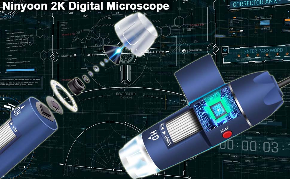 Цифрова мікроскоп-камера Ninyoon 1080P USB для iPhone, iPad, Android, PC, 50-1000x, з підсвічуванням