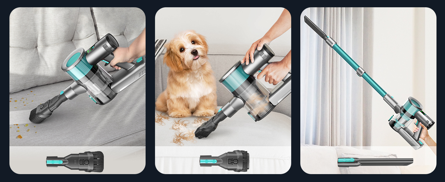 Бездротовий пилосос Dzaki 45000Pa з дисплеєм, антизаплутувальною насадкою та тривалою роботою для твердих поверхонь, килимів та шерсті тварин (блакитний)