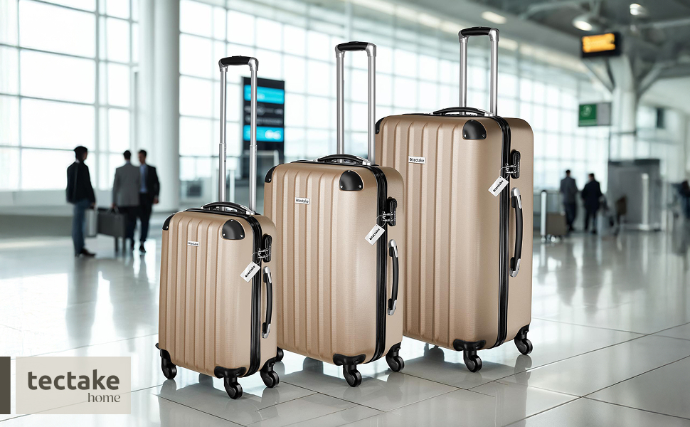 Набір валіз Tectake (M-L-XL) з ваговою та ідентифікатором, ABS, телескопічна ручка, Champagner