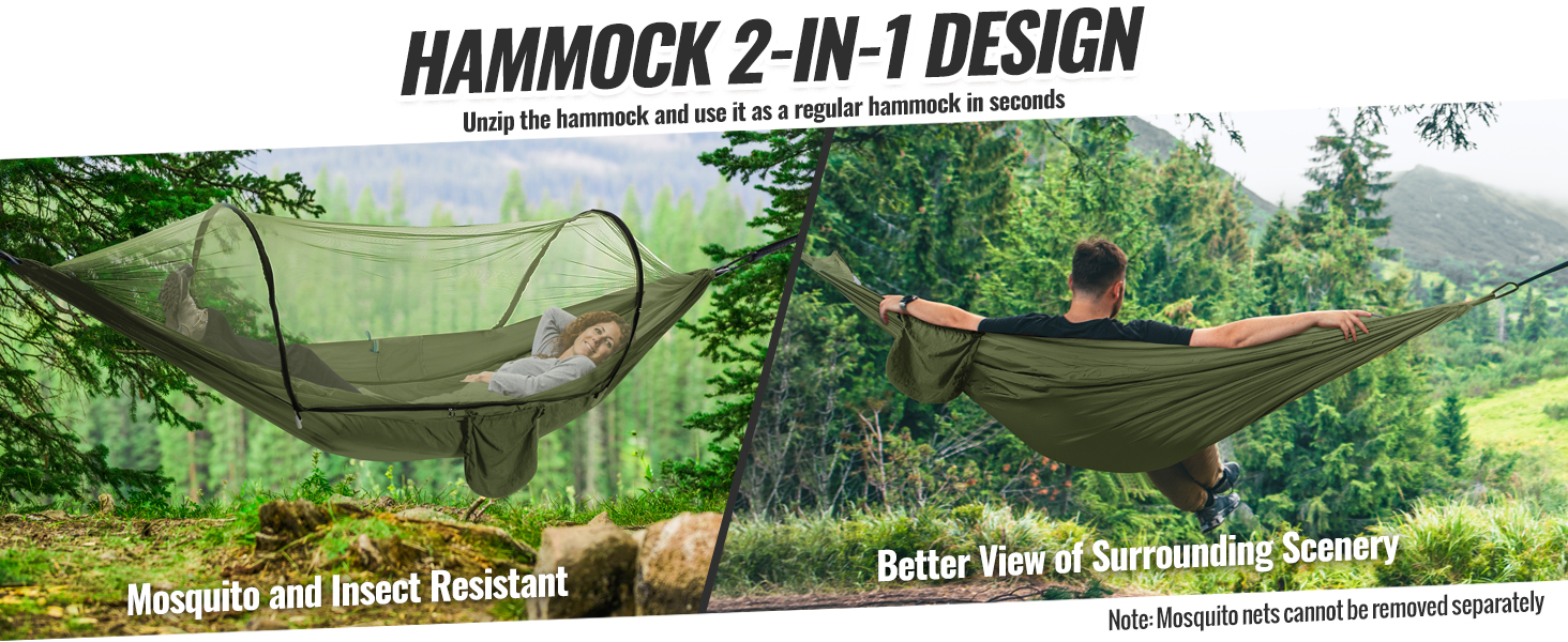Легка туристична гамак з москітною сіткою, 300 кг | Гамак для кемпінгу, подорожей, рюкзаків, туризму, саду (270x140 см)
