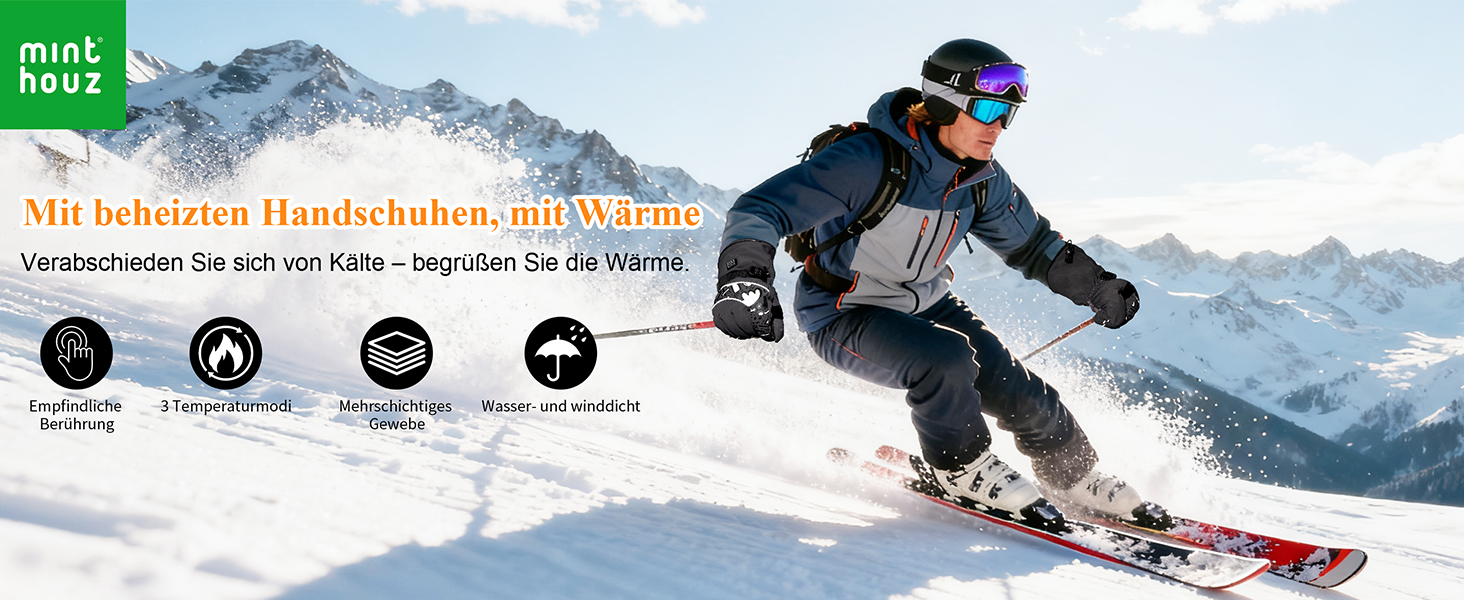 Нагріваючі рукавички Minthouz W13 з акумулятором 5V 5000mAh для чоловіків та жінок, з підтримкою сенсорного екрану та водонепроникним дизайном, для активного відпочинку