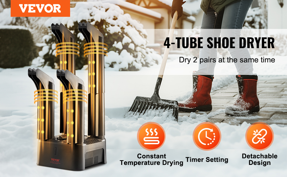 Сушарка для взуття VEVOR з 4-ма трубками, таймером, 200 Вт, підігрівач та сушар для чобіт та взуття