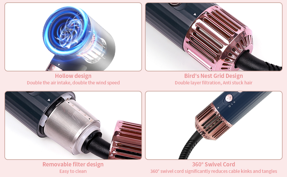 Фен-щітка NDLT 6-в-1: стайлер, фен, плойка, браш для волосся, 120 000 RPM, негативні іони