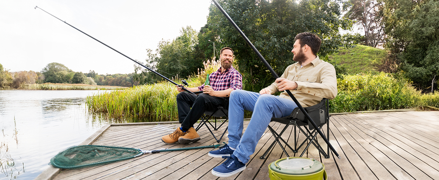 Набір складних кемпінгових стільців OVERMONT (2 шт.) до 135 кг з сумкою для транспортування - для саду, балкону, пляжу, риболовлі, чорний