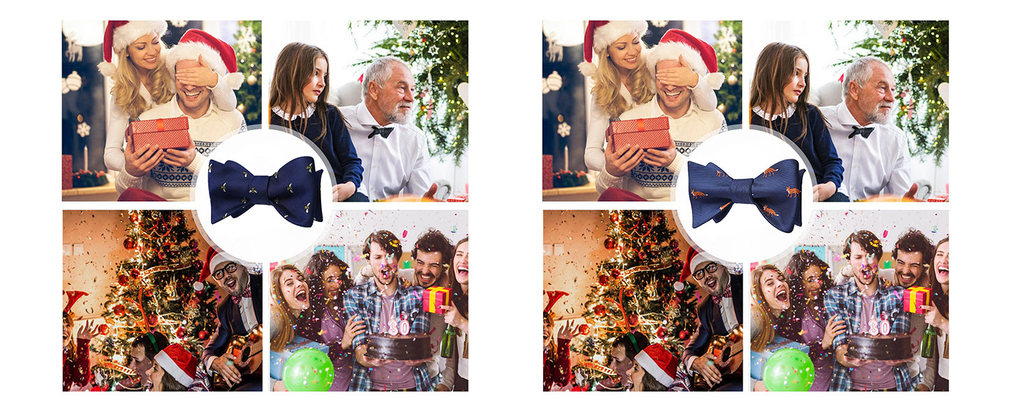 HISDERN Чоловіча краватка-метелик з кишеньковим хустинкою, комплект. Краватка-метелик для чоловіків у горошок/з принтом тварин, для весілля, вечірки, темно-синій/білка