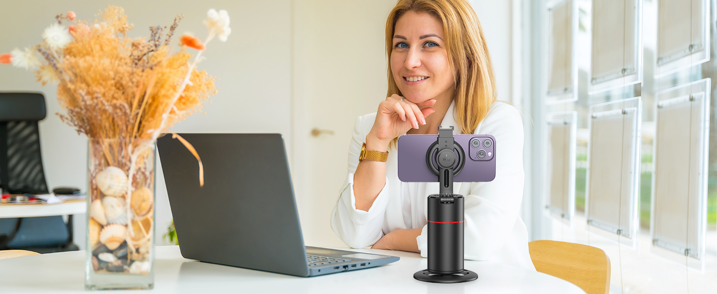 Автоматичне штатив для розпізнавання облич, без додатків, розумна підставка для телефону з пультом дистанційного керування, обертається на 360°, тримач для камери/смартфона, штатив для Vlogs/TikTok (Чорний з магнітом)