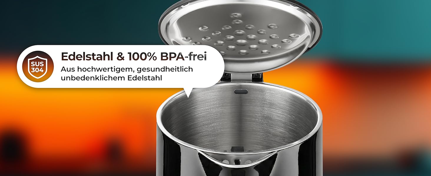 Електричний чайник Aeco AQA NEO з нержавіючої сталі, 1.7 л, 2150 Вт, без BPA, фільтр від накипу, бездротовий, CoolTouch, шампань сріблястий