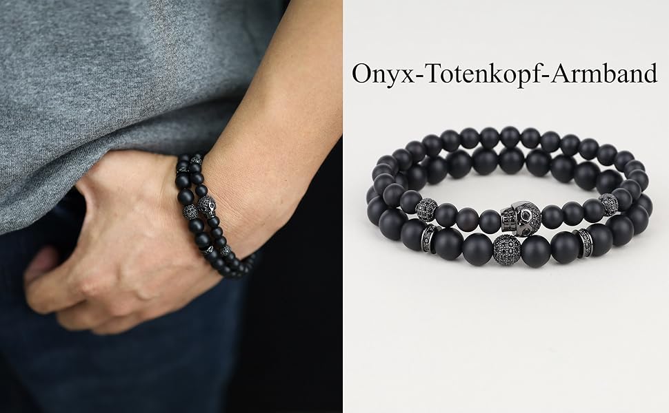 Чоловічий браслет COAI з матового оніксу з кулоном-черепом, розмір L (18-19 см)