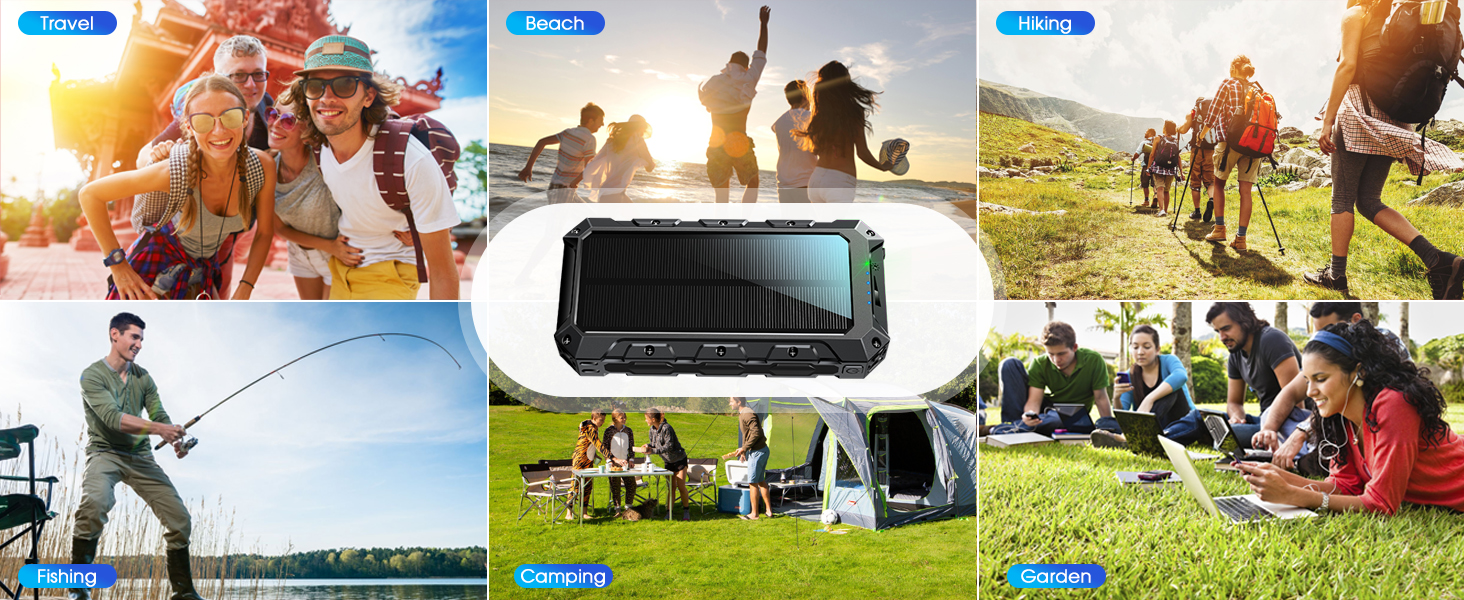 Портативний акумулятор 52800mAh з сонячною панеллю, 30W, з LED-ліхтариком та 7 виходами, чорний