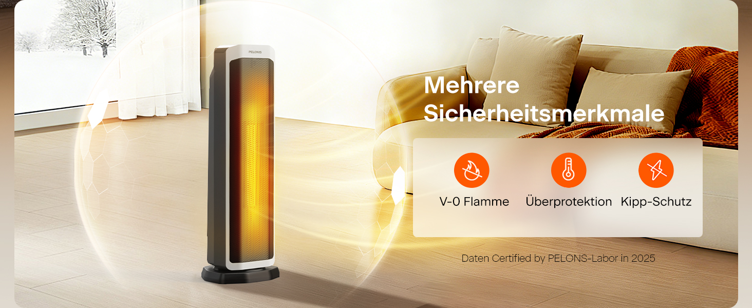 Електричний обігрівач PELONIS 2000W з пульт, 3S Швидкий нагрів, ECO режим, 75° коливання, термостат (5-35°C), таймер 8h, тиха керамічна панель, білий, 59см