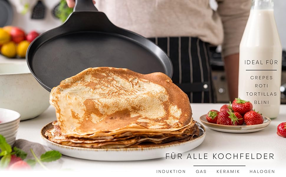 MasterChef Crepe Pan Induction, Pancake Pan for Pancakes, Roti, Omelette, Tortilla, Induction, Gas, Ceramic Hob, Non-Stick Coating Aluminum, 25cm, Extra Wide Natural Collection (Essentials Collection)