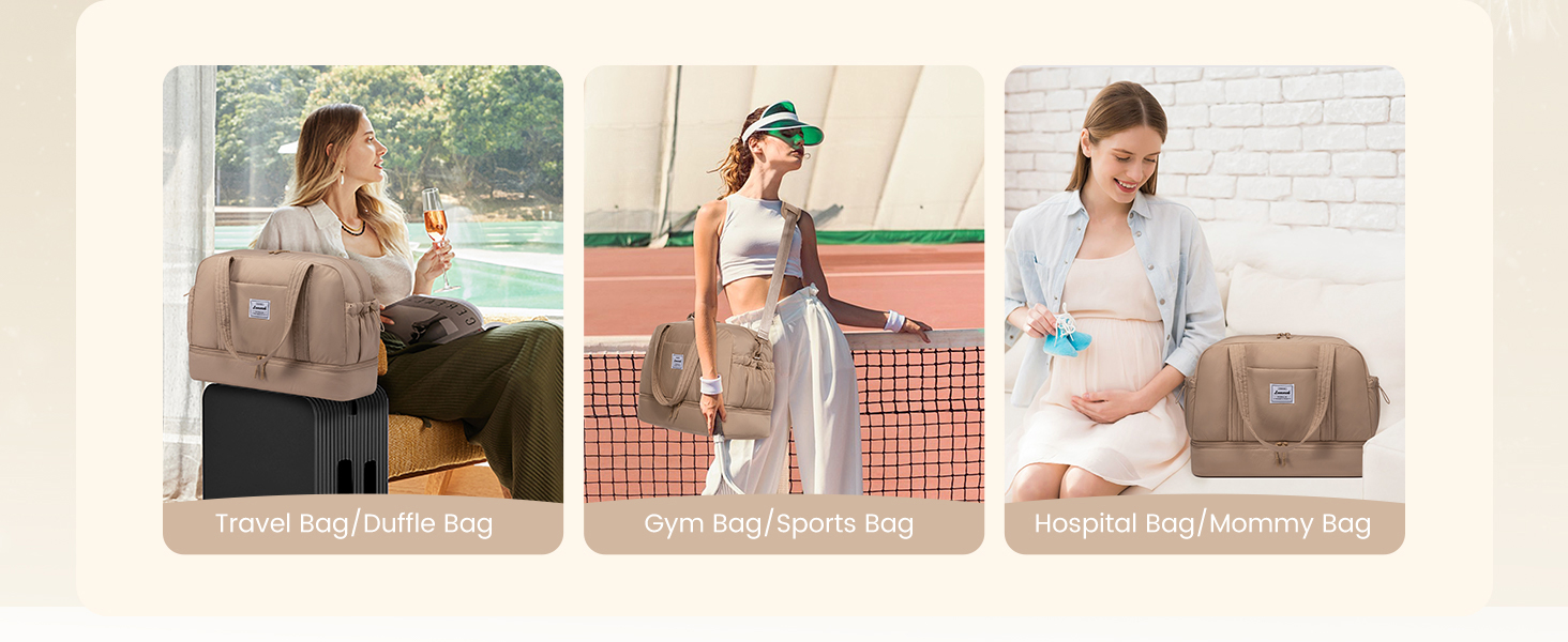 Сумка-мішок LOVEVOOK для подорожей, ручна поклажа, жіноча, велика, з відділенням для взуття, для спорту, фітнесу, подорожей, сауни, клініки, пологів, Khaki